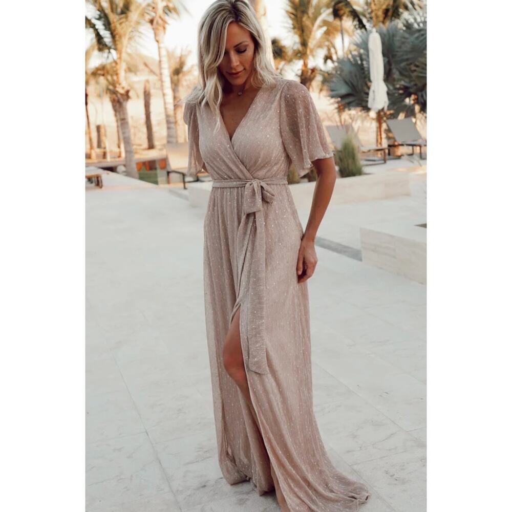 Baltic Born Grace Sparkle Maxi Dress Womens‎ S Ivory Side Slit Floor Length